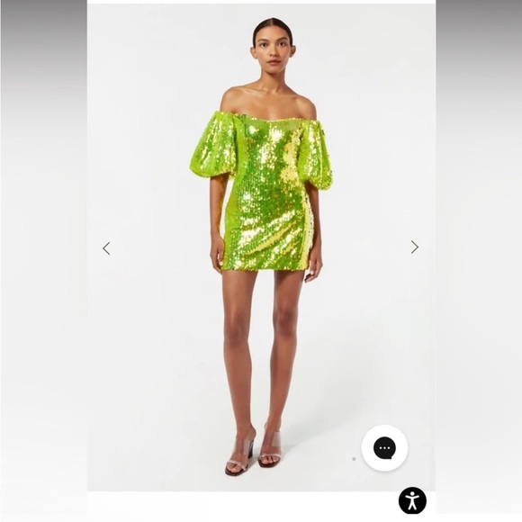 RHODE Dali sequin off the shoulder puff sleeves party dress chartreuse - Picture 1 of 7